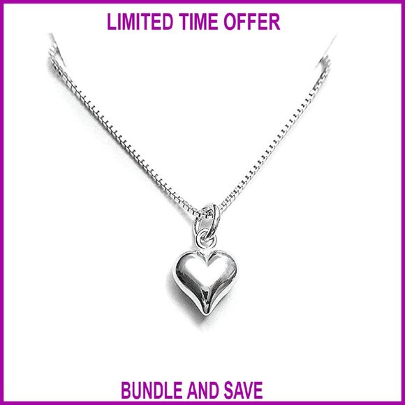 Sterling Silver Heart Necklace 18 Inch Box Chain Dainty Gift